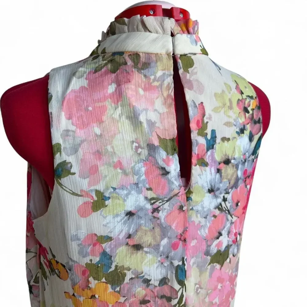 Bleecker 126 Multicolored Floral Sleeveless Dress With‎ Ruffled Collar Large